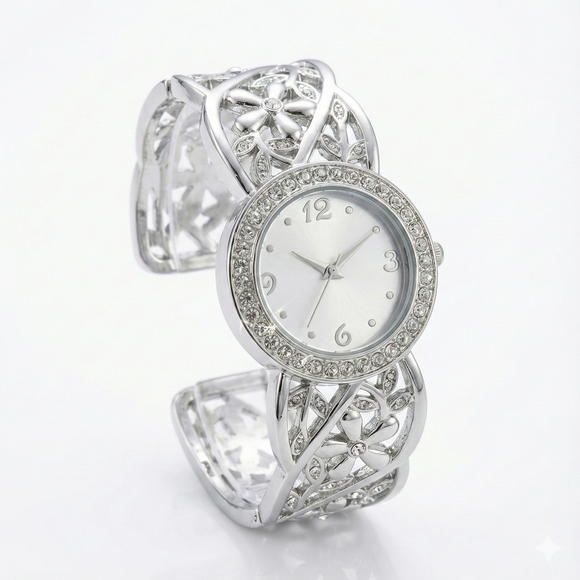 Accutime Accessories - Silver Women's Watch with Crystal Accents